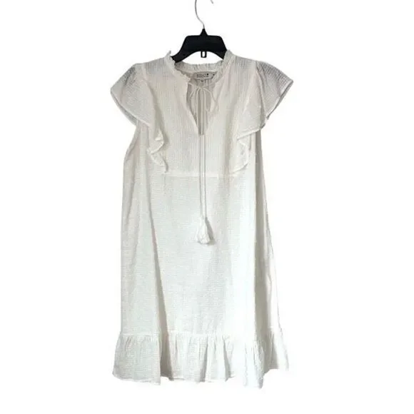 Molly Bracken Womens Flutter Sleeve Mini Dress White Size Medium - Picture 2 of 10